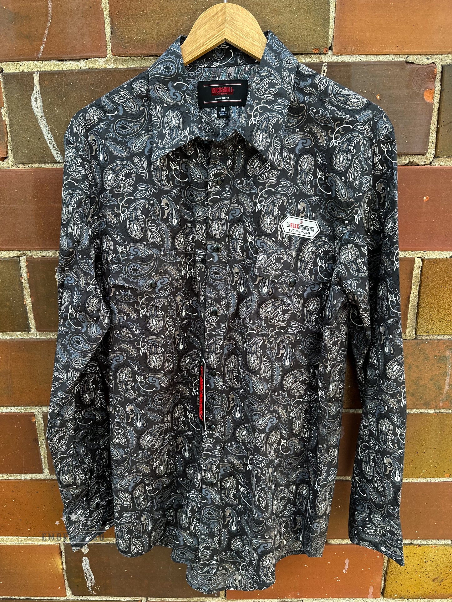 Men's Charcoal Paisley LS Pearl Snap