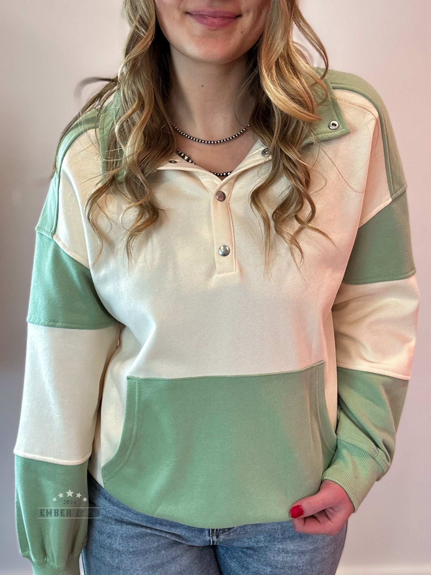 Laurel Green Patchwork Quarter Button