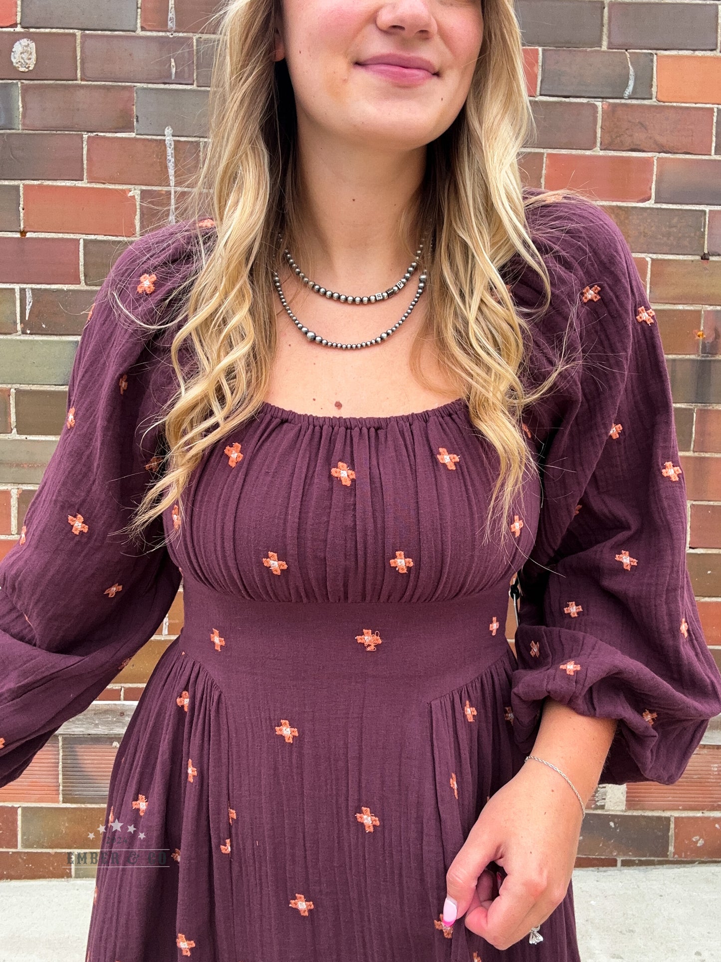 Embroidered Long Sleeve Dress