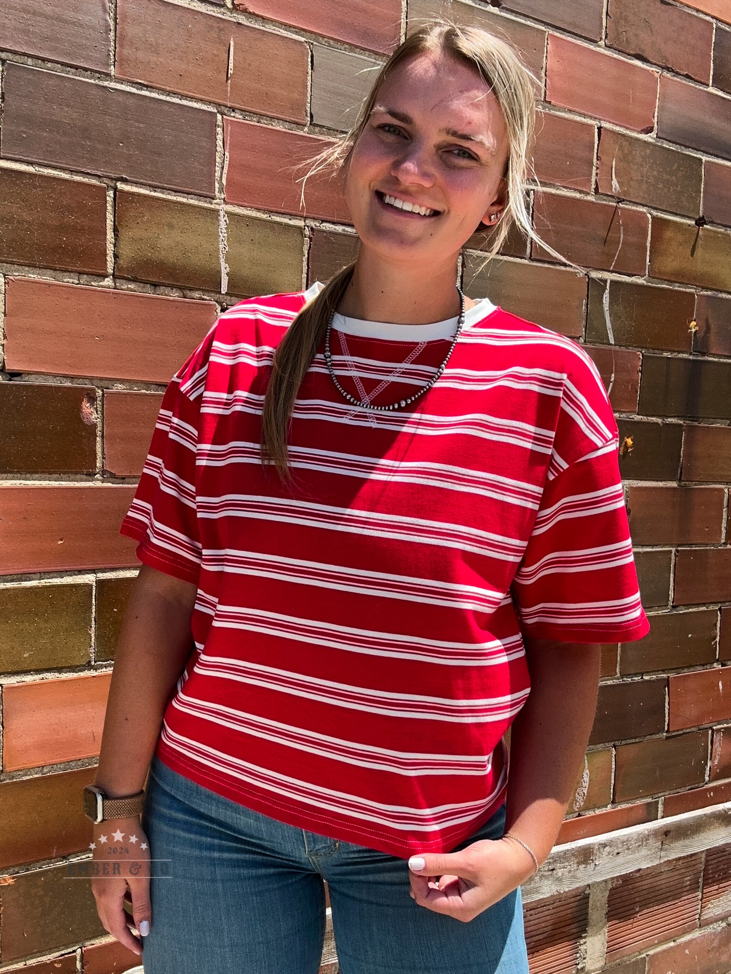 Red Stripe Oversized Tee