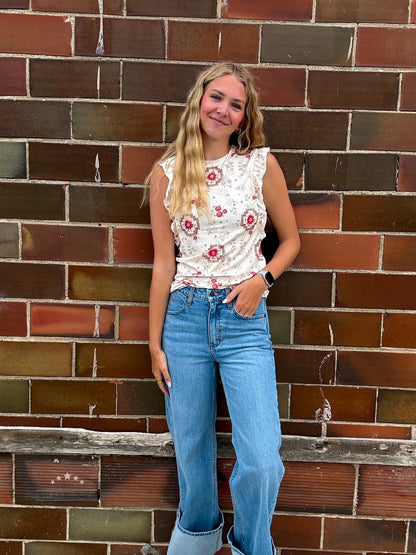 Floral Ruffle Sleeve Tank