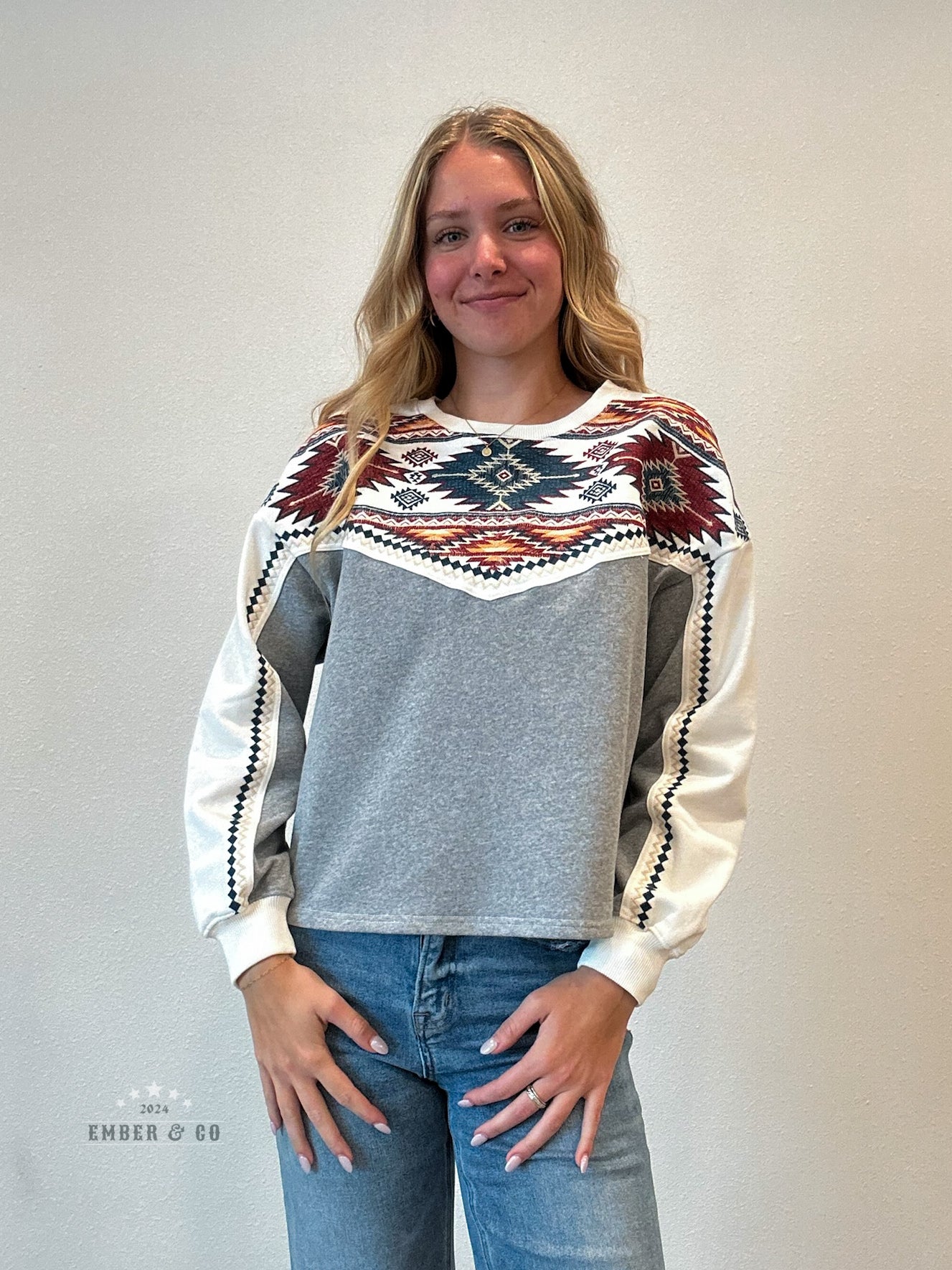 Embroidered Aztec Crewneck