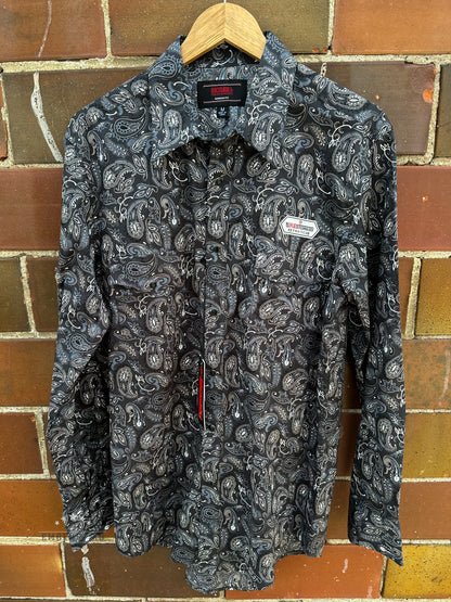 Men's Charcoal Paisley LS Pearl Snap