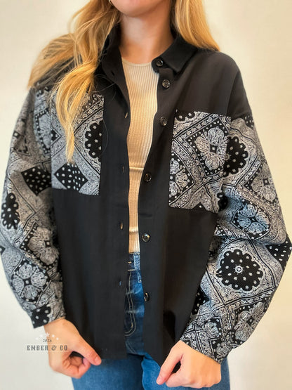 Bandana Sleeve Button-Up