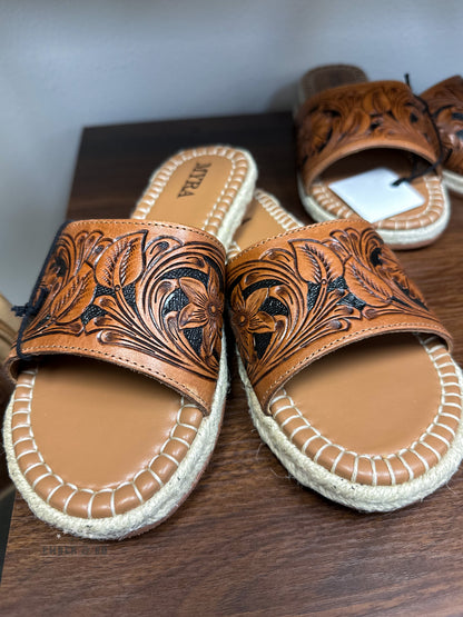 Bree Flat Hand-Tooled Sandal