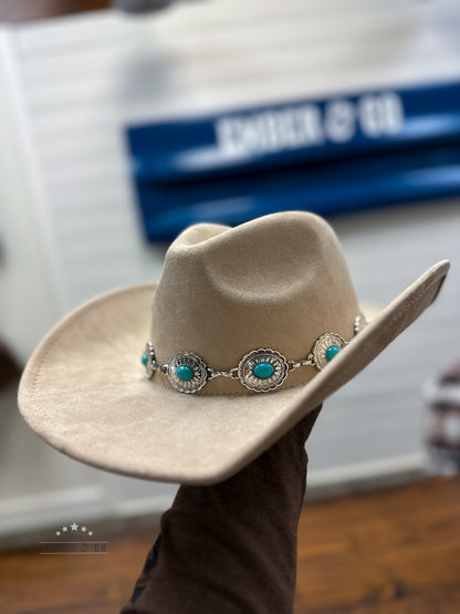 Turquoise Oval Stone Strap Cowboy Hat