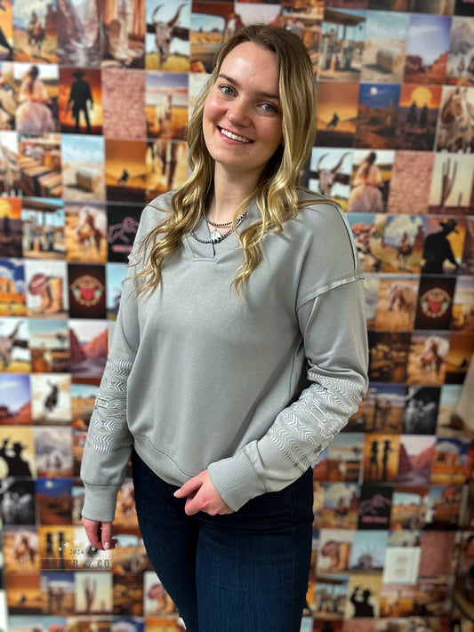 Aztec Embroidered V-Neck Sweater