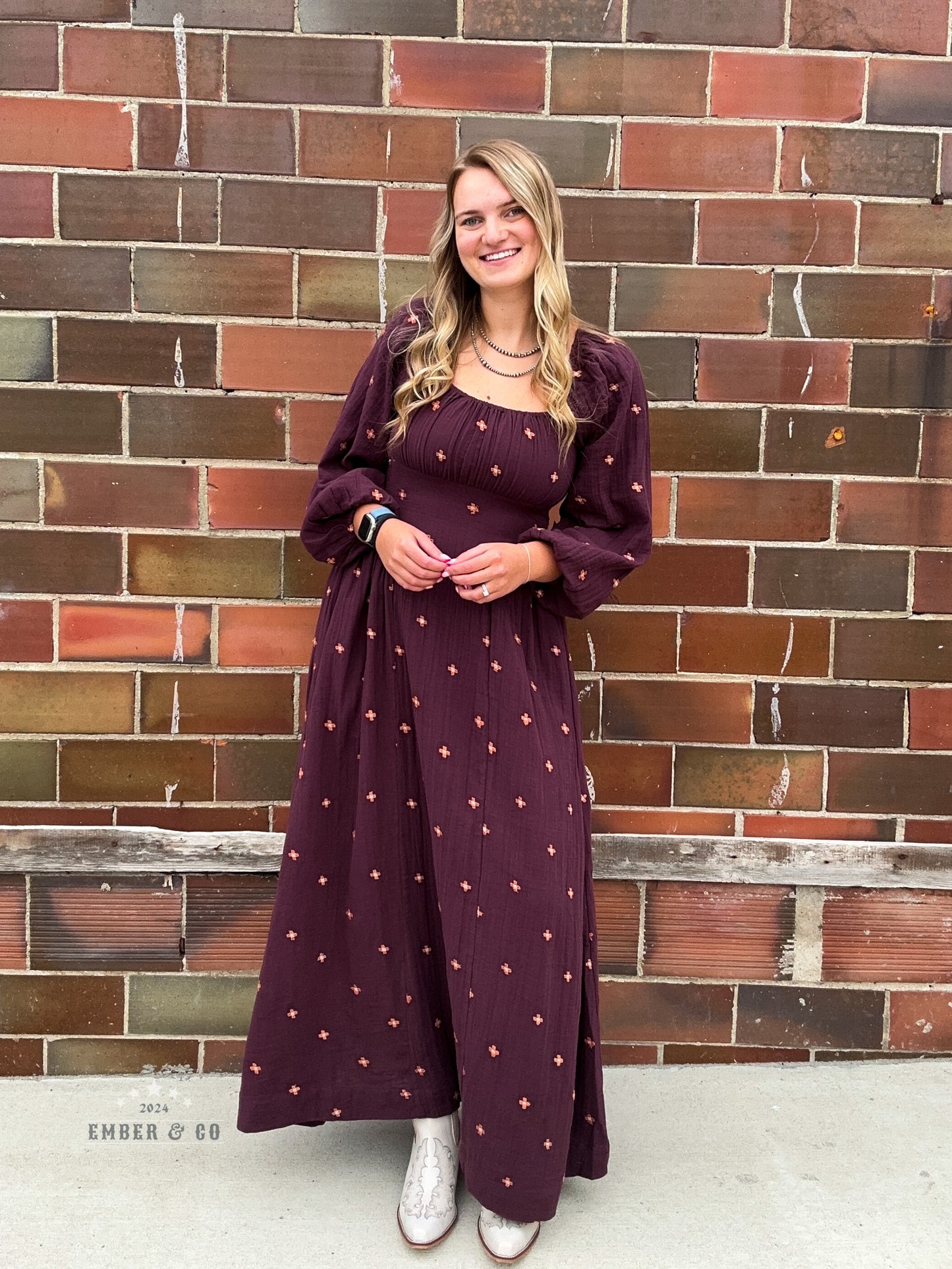 Embroidered Long Sleeve Dress