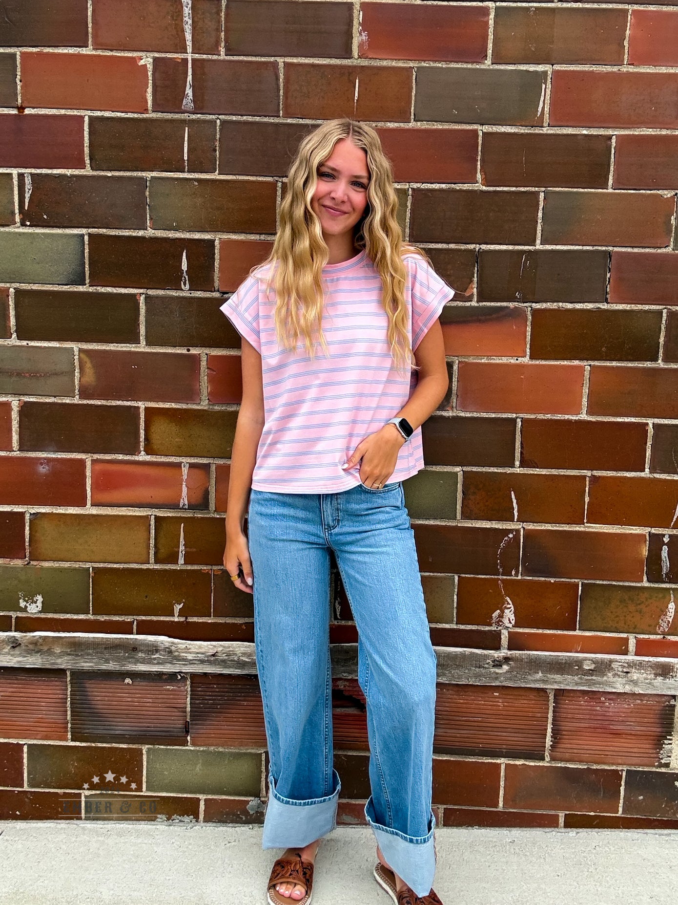 Pink & Blue Stripe Relaxed Tee