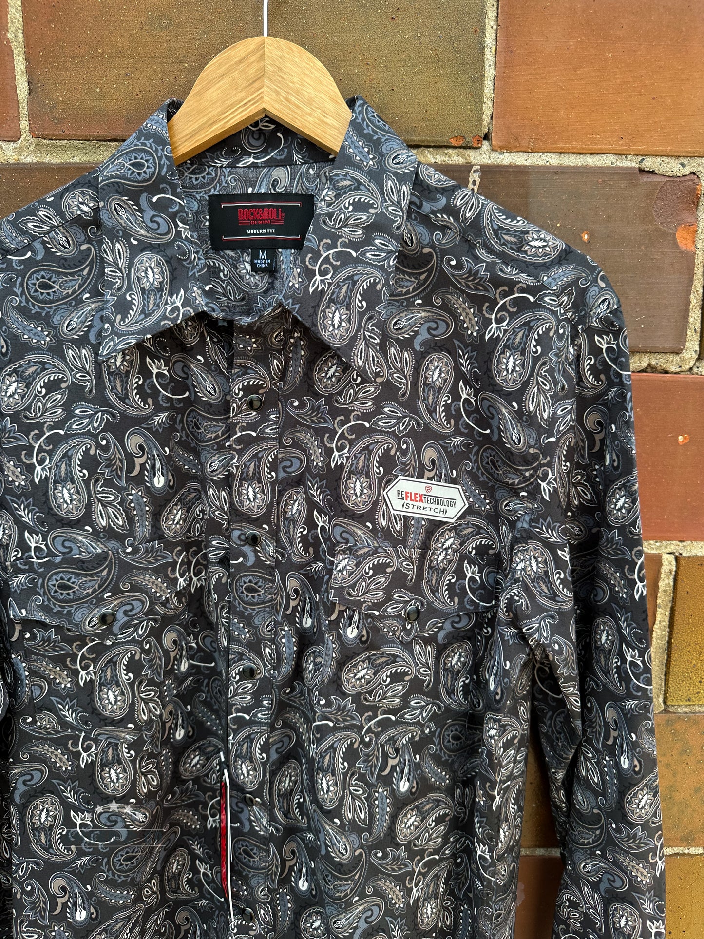 Men's Charcoal Paisley LS Pearl Snap