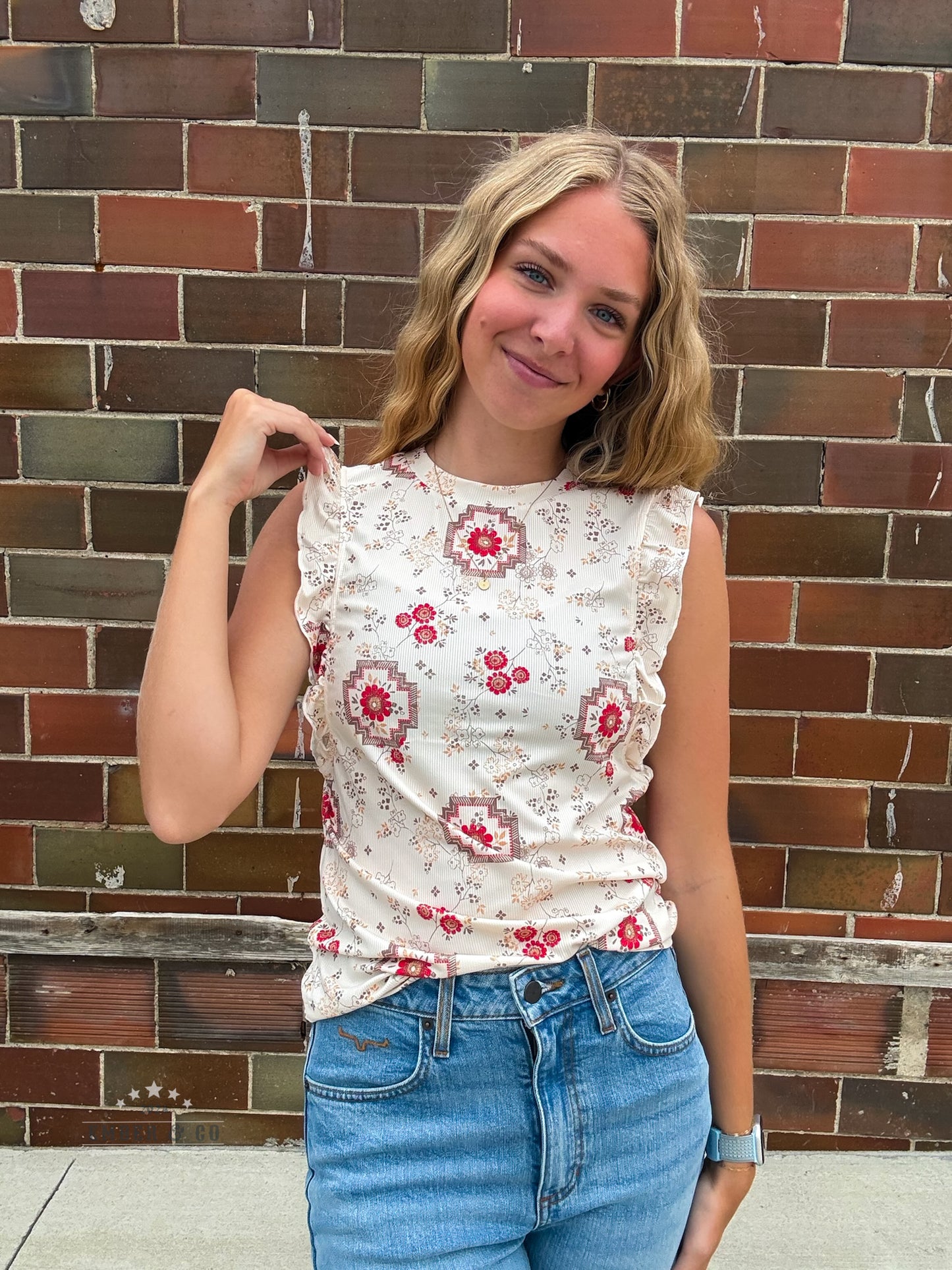 Floral Ruffle Sleeve Tank