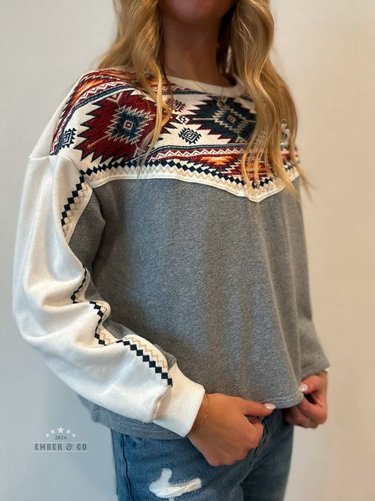 Embroidered Aztec Crewneck