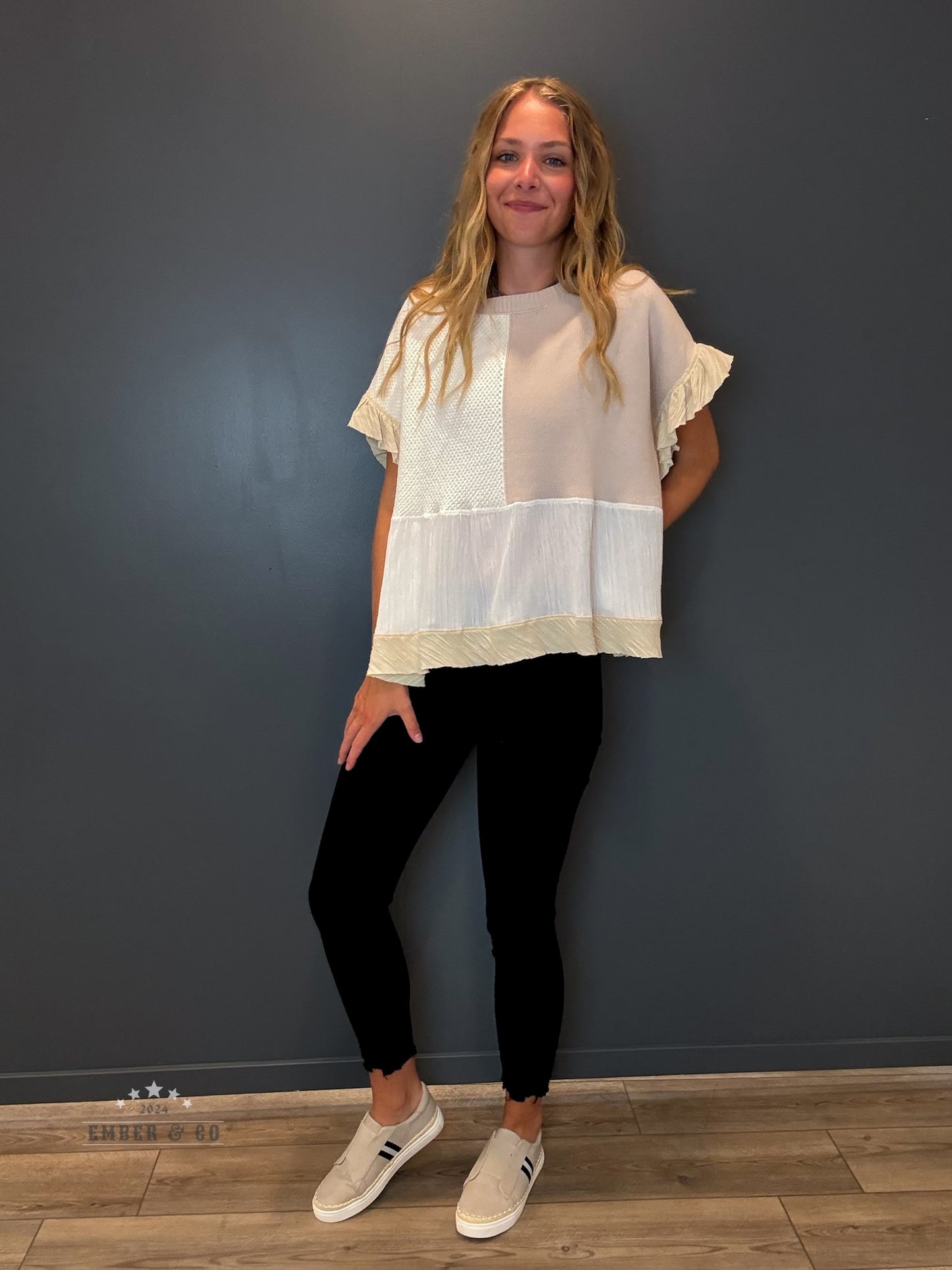 Patchwork Ruffle Top - 2 Colors
