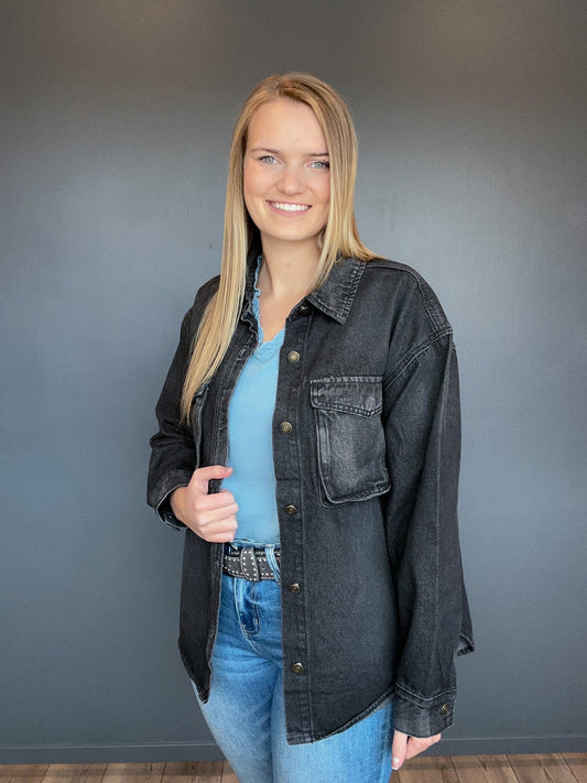 Two Pocket Black Denim Jacket