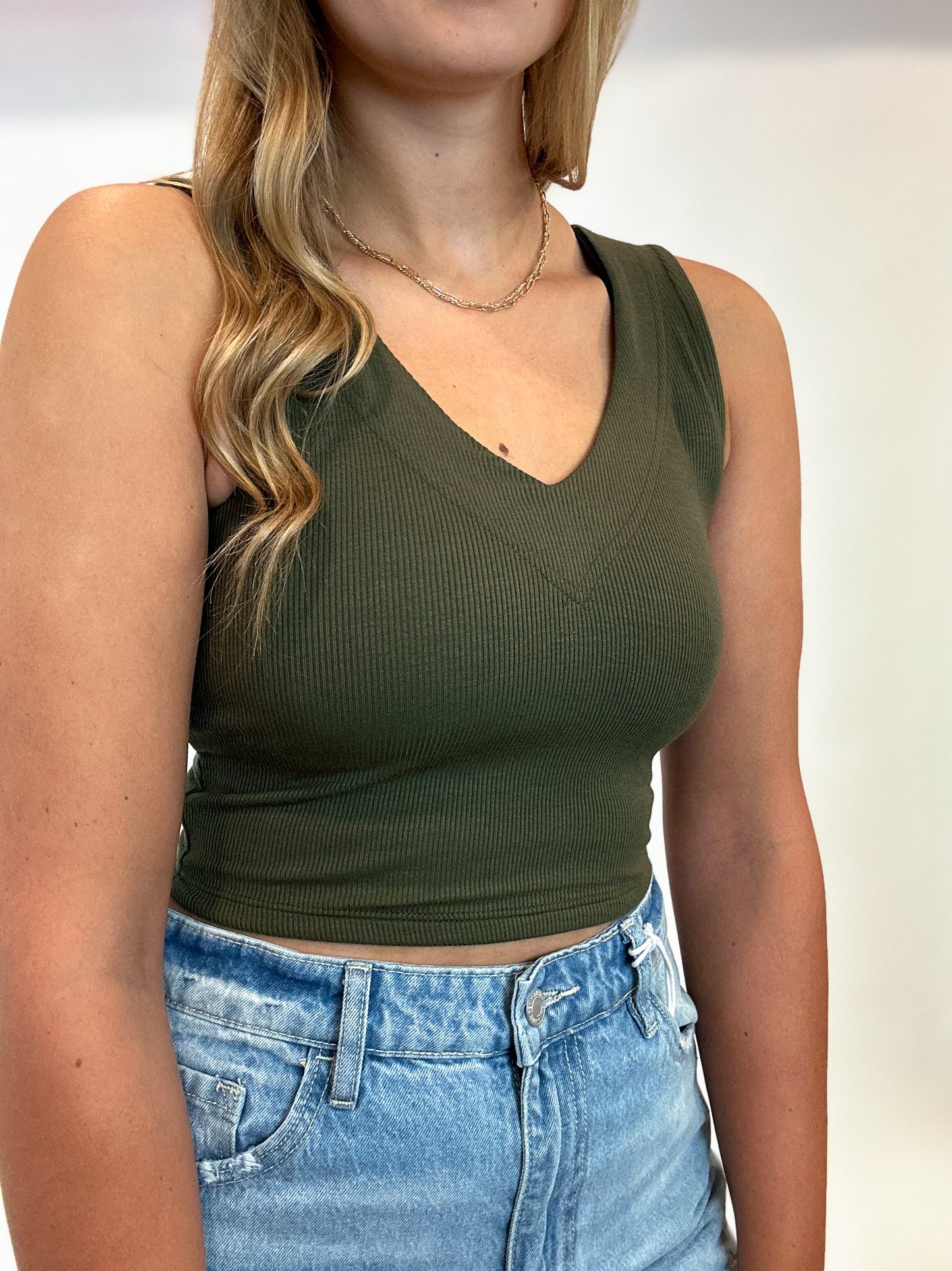 Ribbed V-Neck Crop Tank