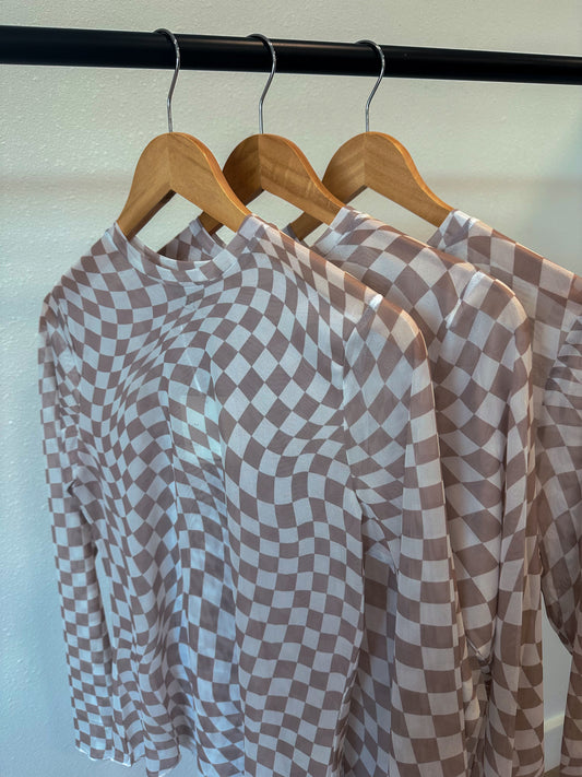 Mesh Checker Board Long Sleeve