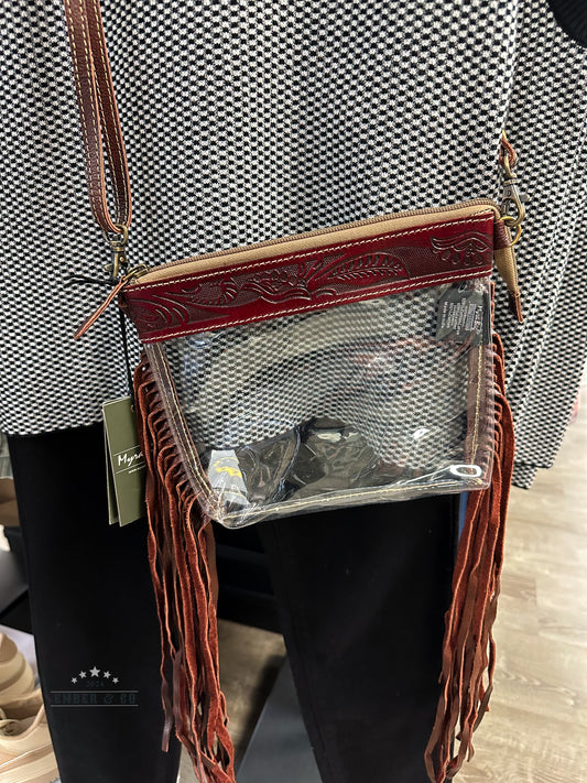 Clear Leather-Tooled Concert Bag