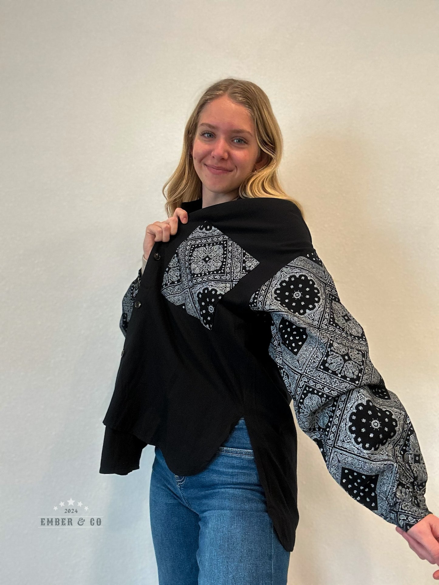 Bandana Sleeve Button-Up