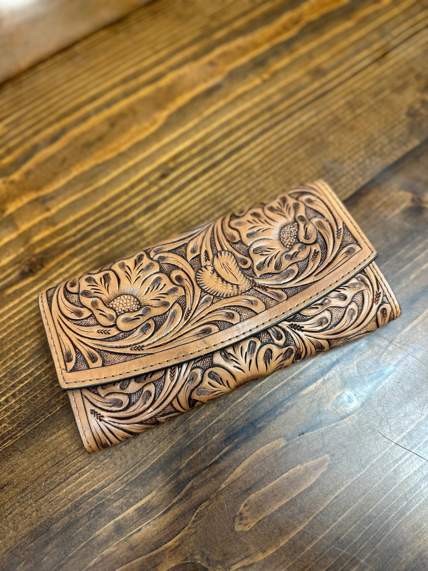 Leather Tooled Floral Wallets