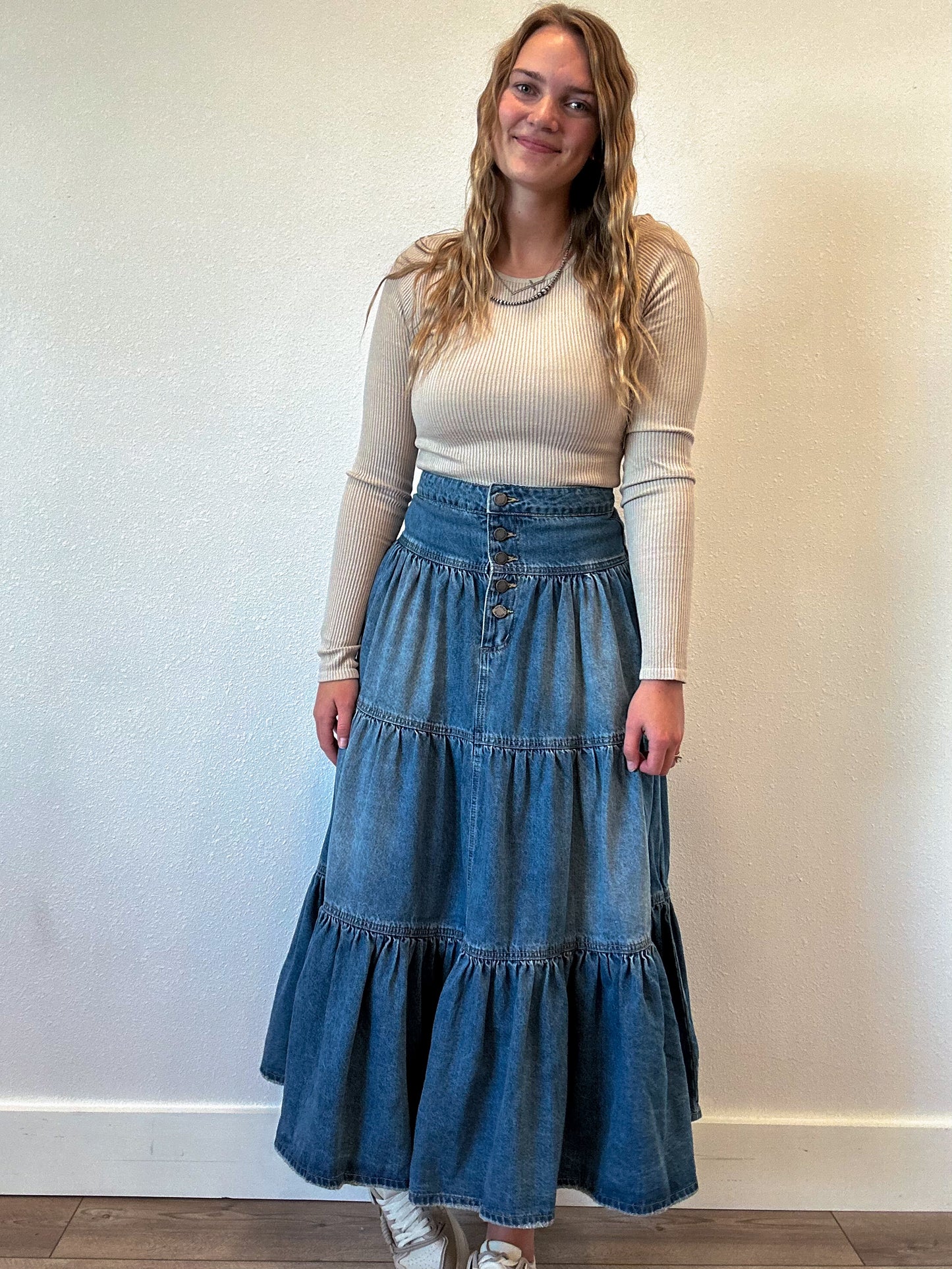 Tiered Denim Skirt