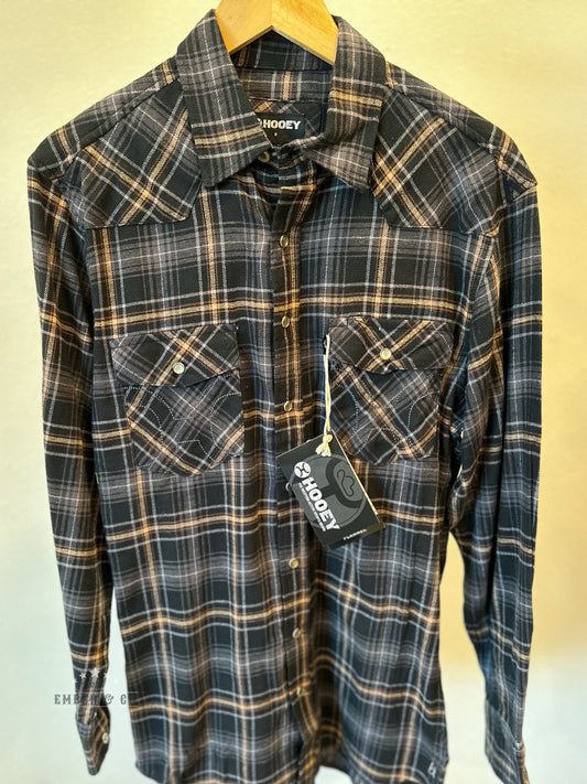 Men's Snap-Button Black Flannel