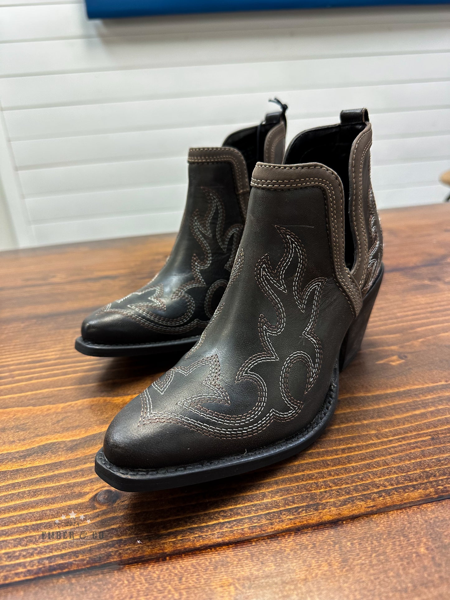 Dark Leather Stitched Boots