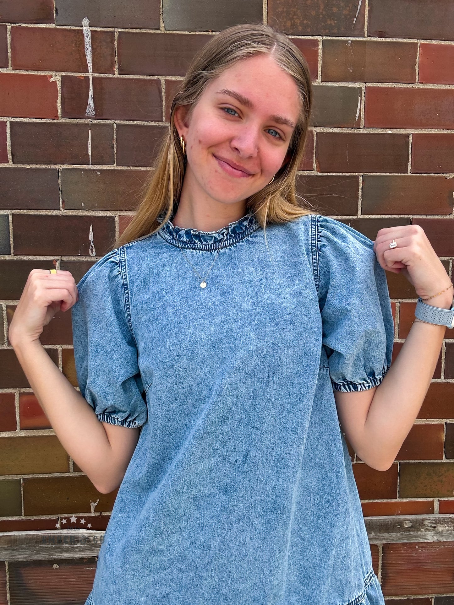 denim puff sleeve dress Dark blue long its durable enough for everyday wear while maintaining that coveted vintage Pepochic Womens 75% Cotton, 19%