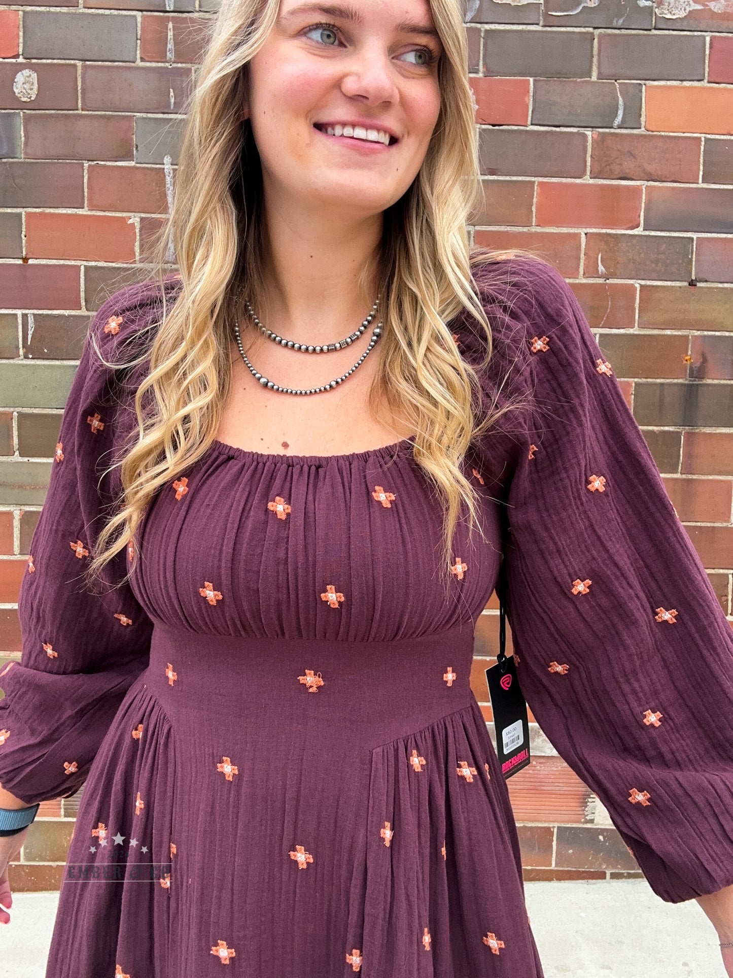 Embroidered Long Sleeve Dress