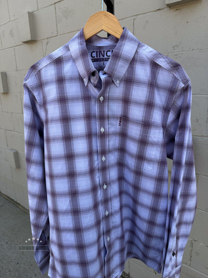Men's Purple Plaid Cinch LS Button Up