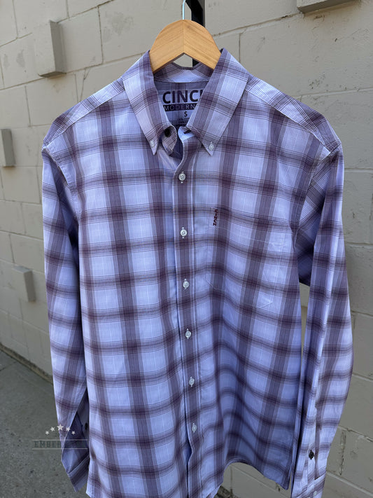 Men's Purple Plaid Cinch LS Button Up