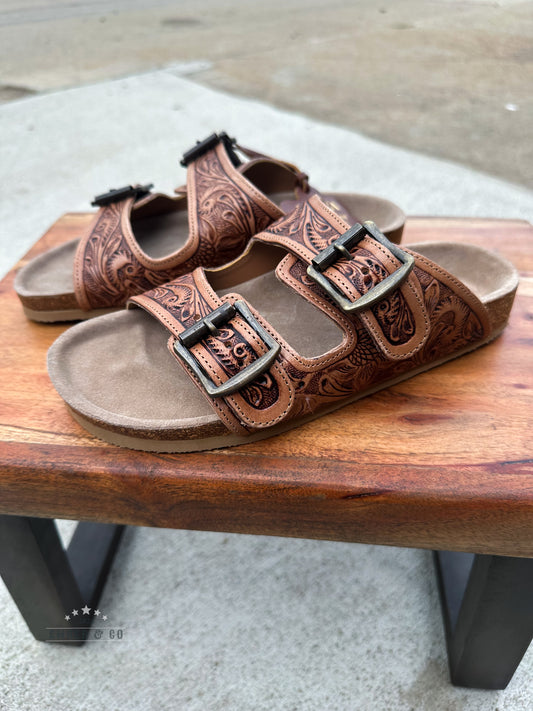 Western Wander Hand-Tooled Sandal