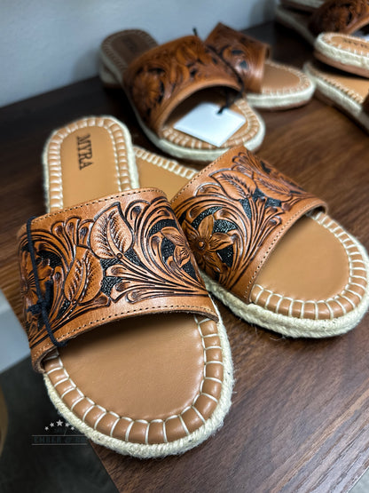 Bree Flat Hand-Tooled Sandal