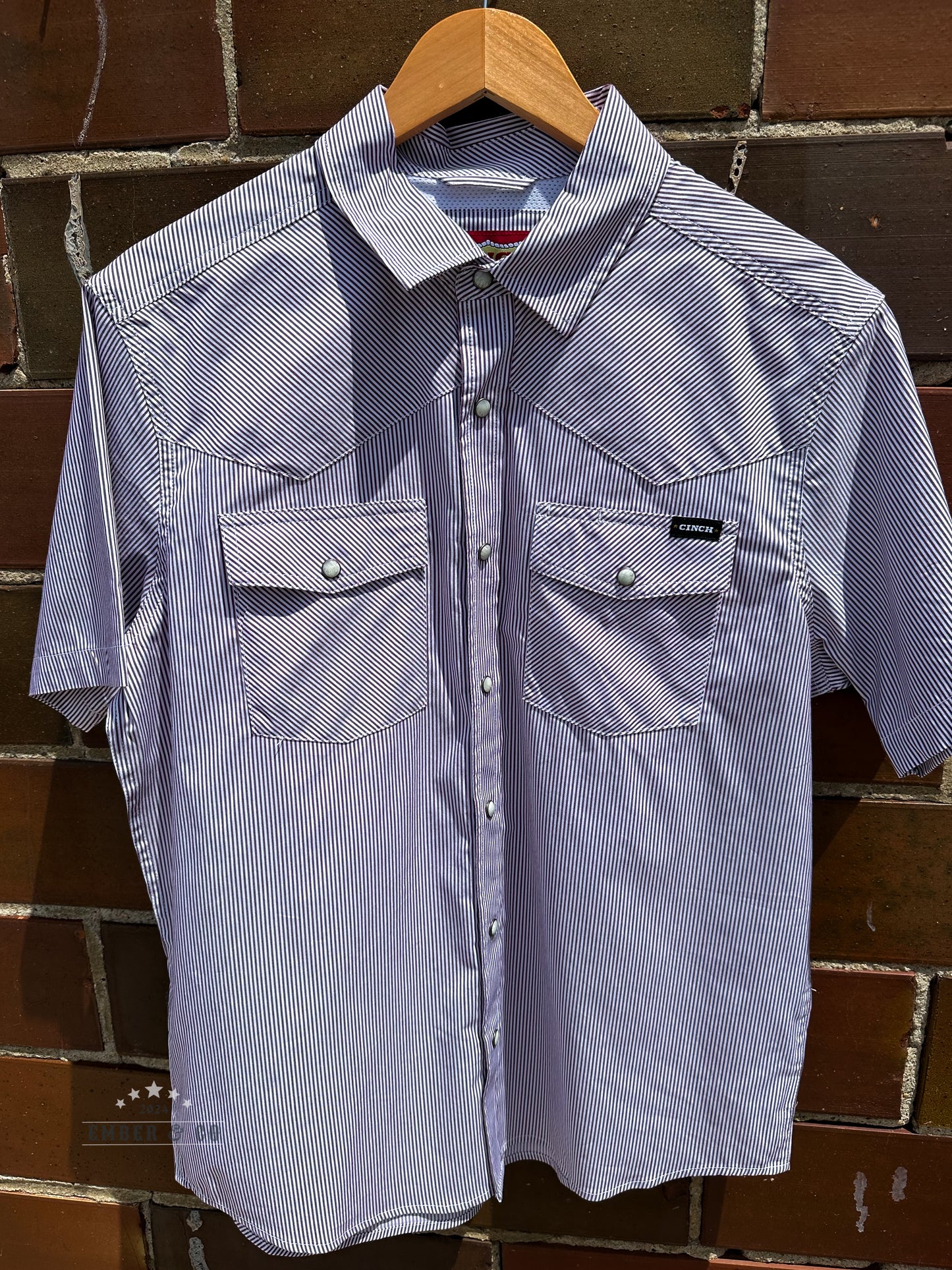 Men's Cinch Burgundy Stripe Pearl Snap
