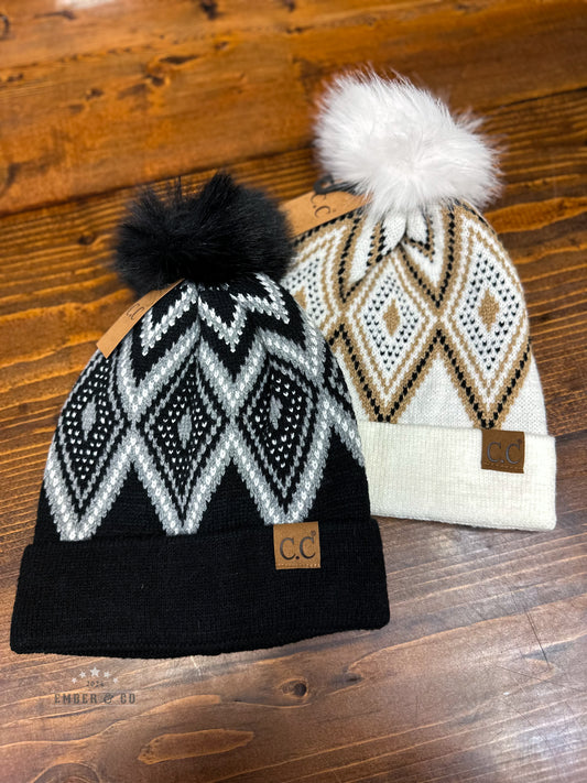 Geometric Pom C.C. Beanie