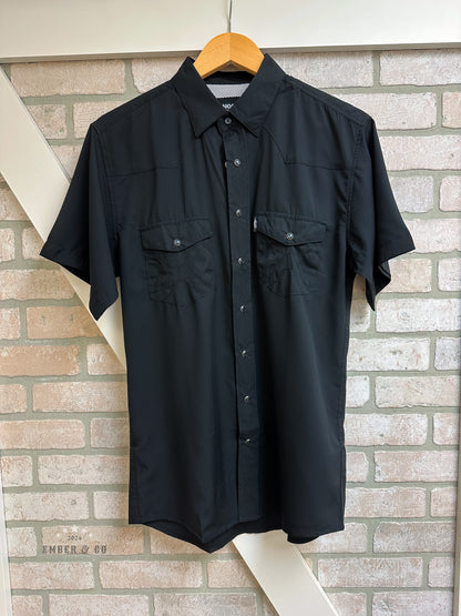 Men's Black Short Sleeve Pearl Snap