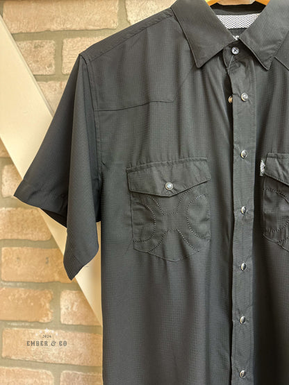 Men's Black Short Sleeve Pearl Snap