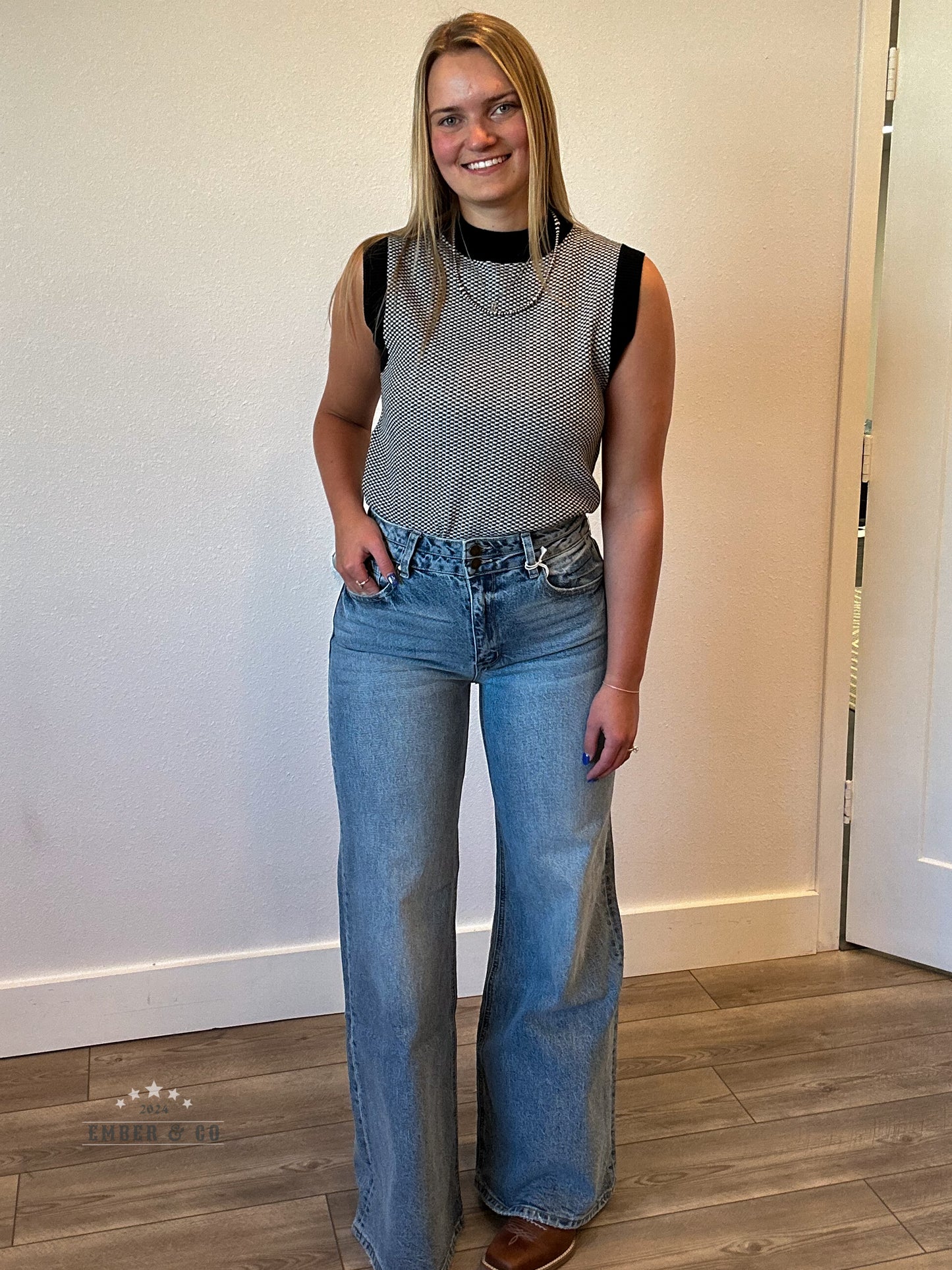 High Waisted Vintage Wide Leg