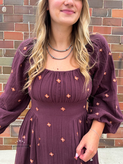 Embroidered Long Sleeve Dress