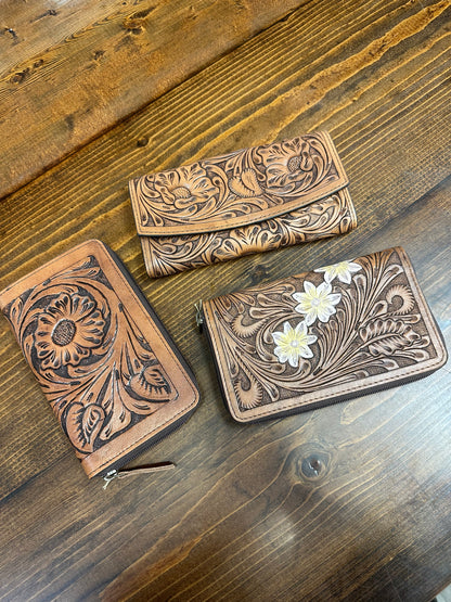 Leather Tooled Floral Wallets