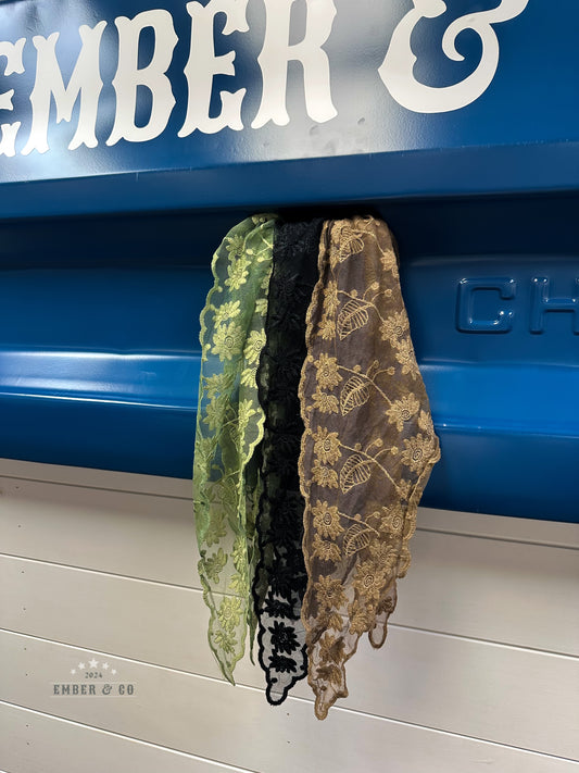 Lace Twilly Scarf (Brown, Black, Olive)