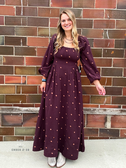 Embroidered Long Sleeve Dress