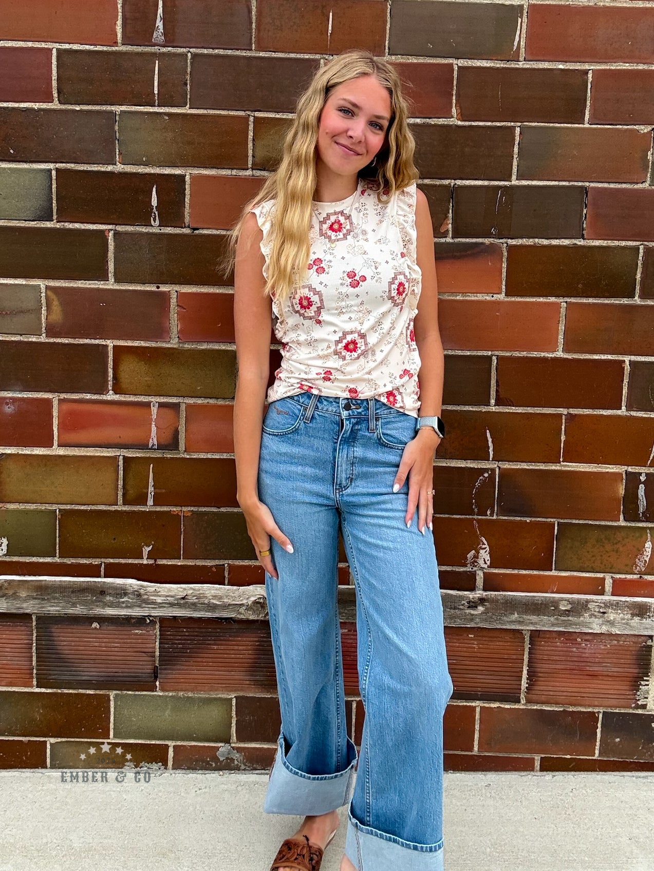 Floral Ruffle Sleeve Tank
