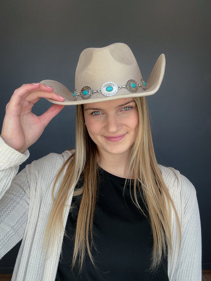 Turquoise Oval Stone Strap Cowboy Hat