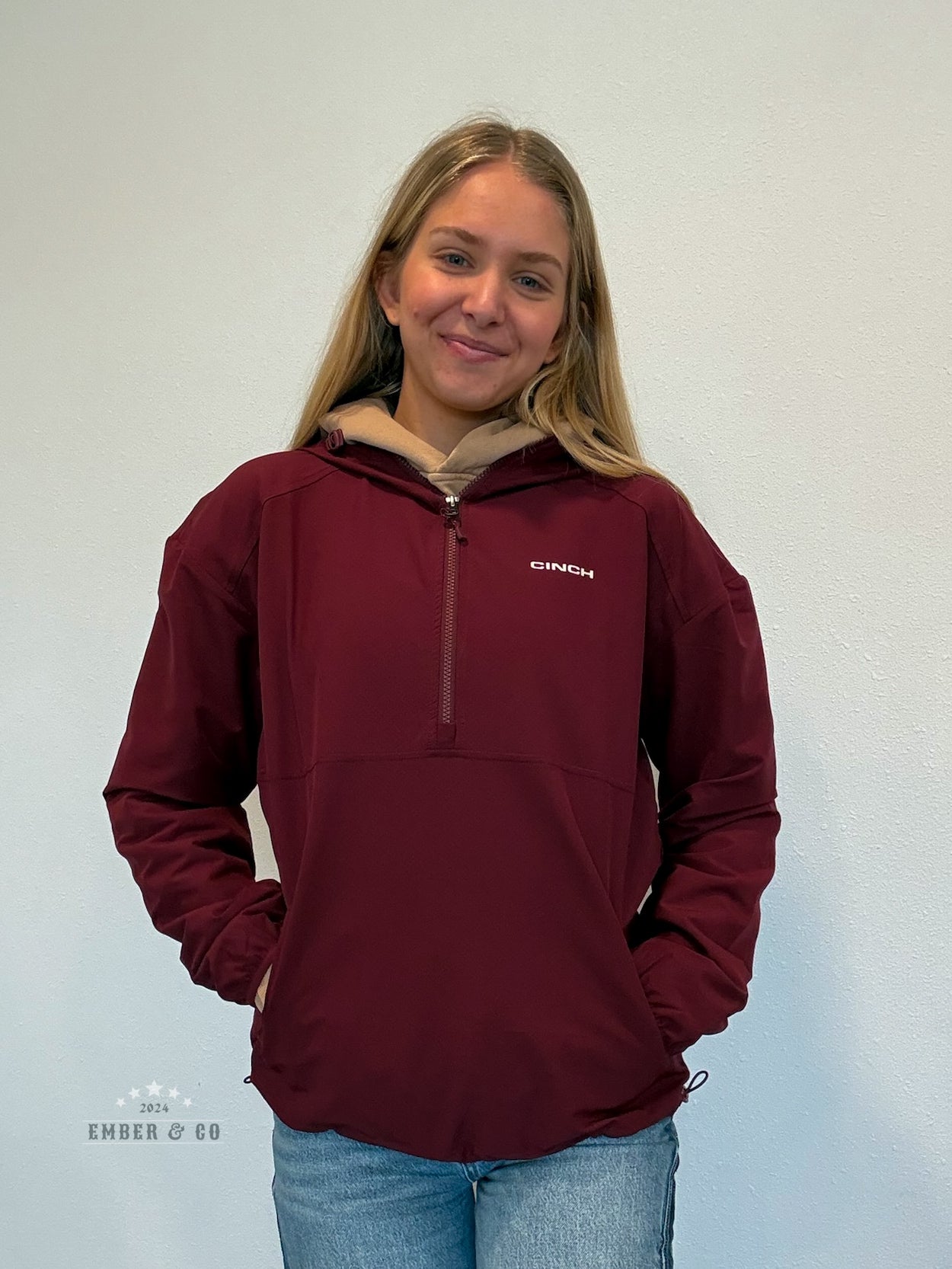 Burgundy 1/4 Zip Cinch Pullover