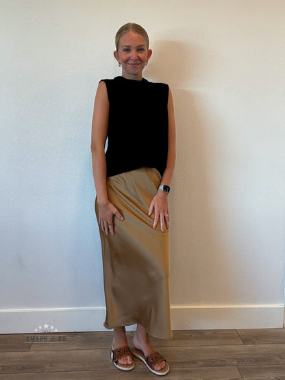 Caramel Satin Midi Skirt