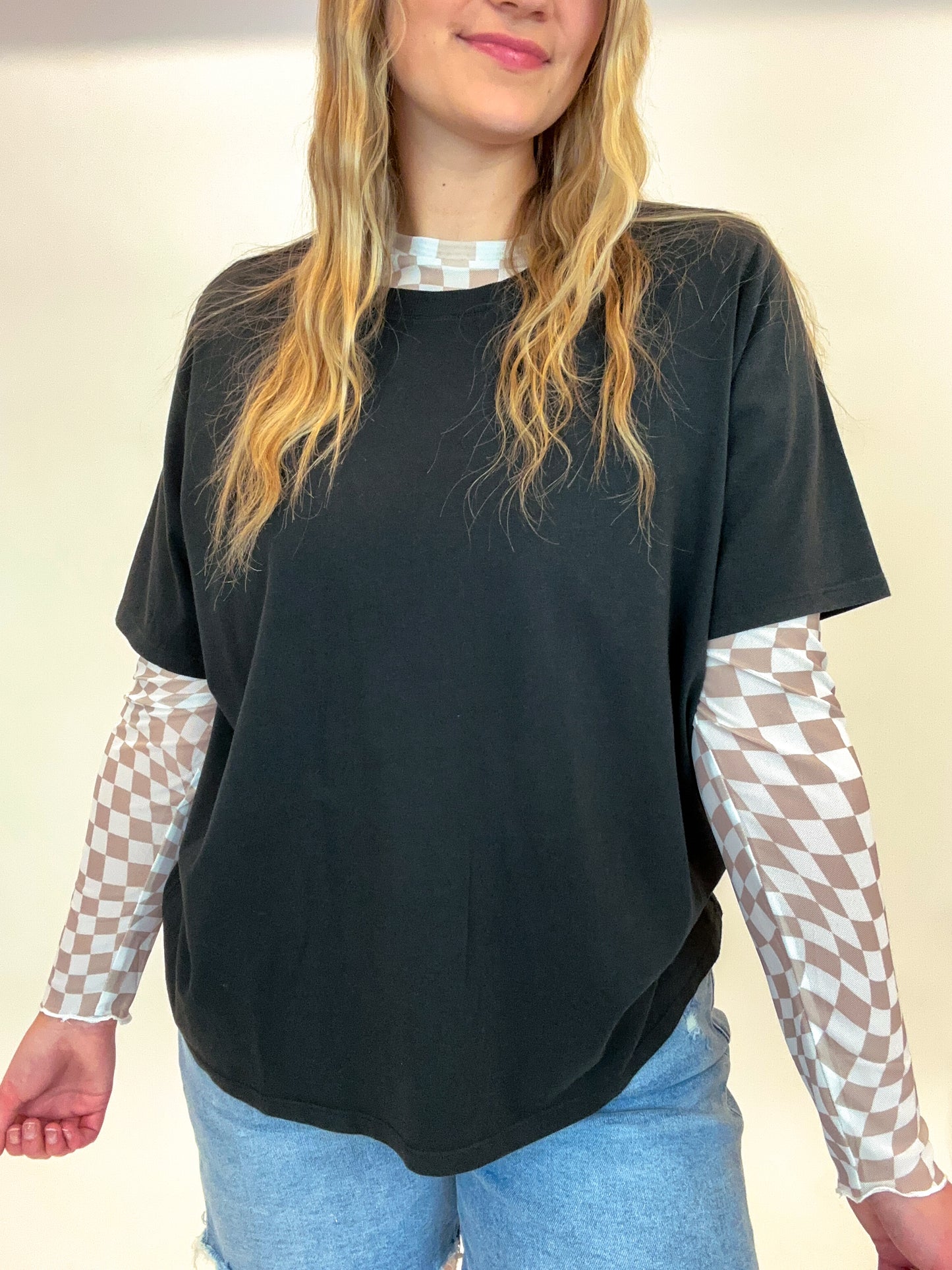 Mesh Checker Board Long Sleeve