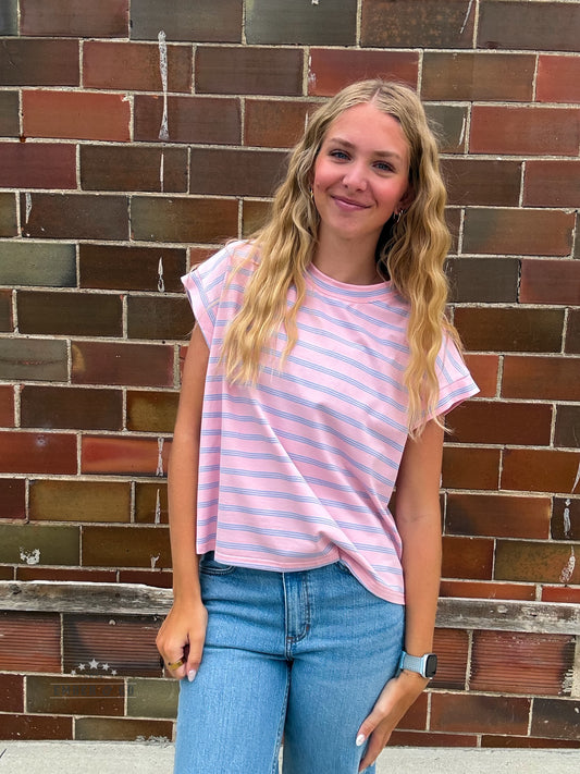 Pink & Blue Stripe Relaxed Tee